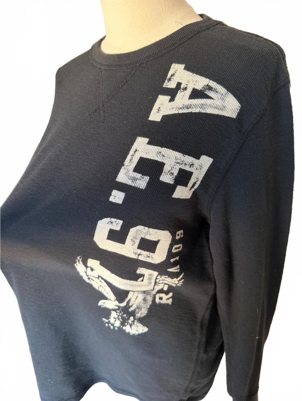 Y2K A.E Black Long Sleeve Thermal Shirt with Graphic Print